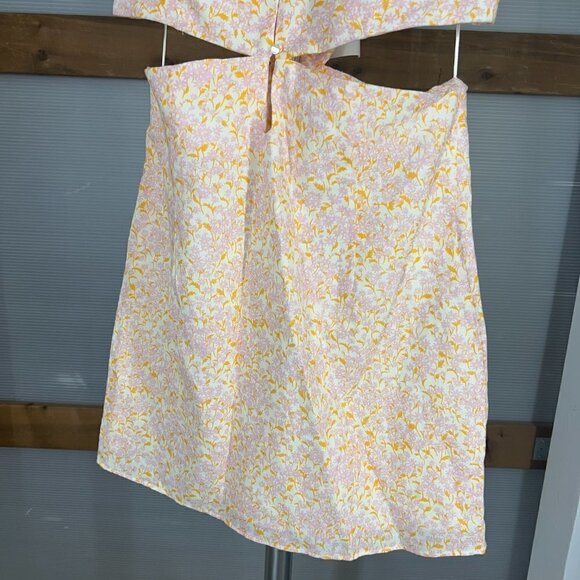 NWT Zara Linen Blend Purple Orange Cream Cut Out Lined Mini Dress Sz L - Picture 6 of 14